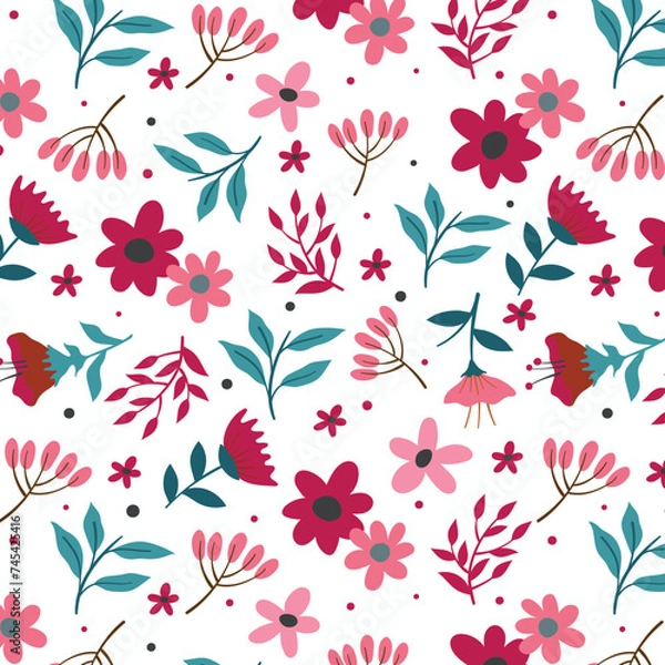 Fototapeta Seamless pattern with flowers and plants