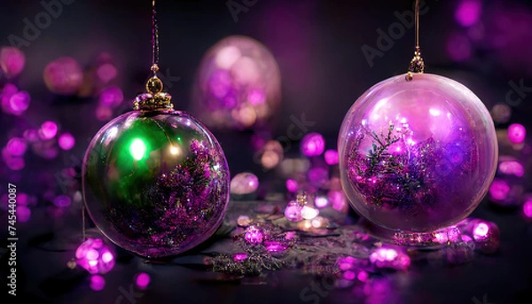 Fototapeta Purple Christmas decoration. AI generated.