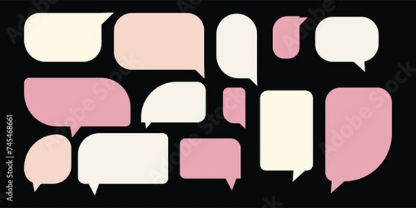 Fototapeta Set speech bubbles on black background. chat box or chat vector square and doodle message or communication icon Cloud speaking for comics and minimal message dialog