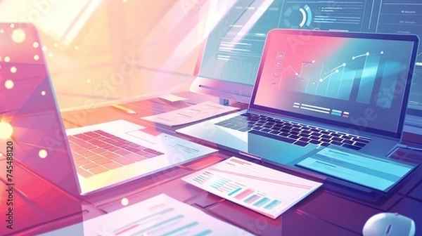 Fototapeta digital data visualize business progress updates daily progress data background work percentage shown data visualize daily report , generative ai,
