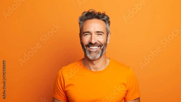 Obraz Happy smiling middle aged adult man on a solid background