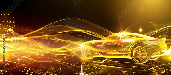 Fototapeta Supercar in holographic for travel and transportation concept in futuristic line graphic, design for abstract wallpaper and background in technology of future concept, elctric vehicle art design