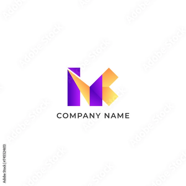 Fototapeta ILLUSTRATION LETTER N AND K GEOMETRIC LOGO ICON GRADIENT COLOR TEMPLATE SIMPLE MINIMALIST ELEMENT DESIGN SIMPLE VECTOR GOOD FOR APPS, BRAND 