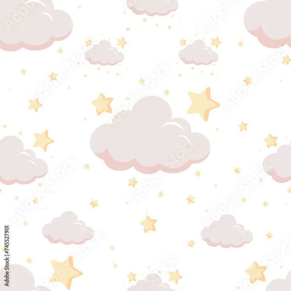 Fototapeta Twinkle pink baby seamless pattern with cloud and star