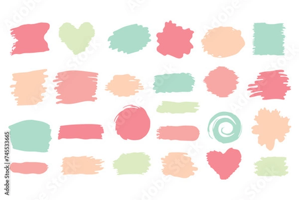 Fototapeta Brush stroke paint, keychain template pastel colors, dynamic shapes vector illustration