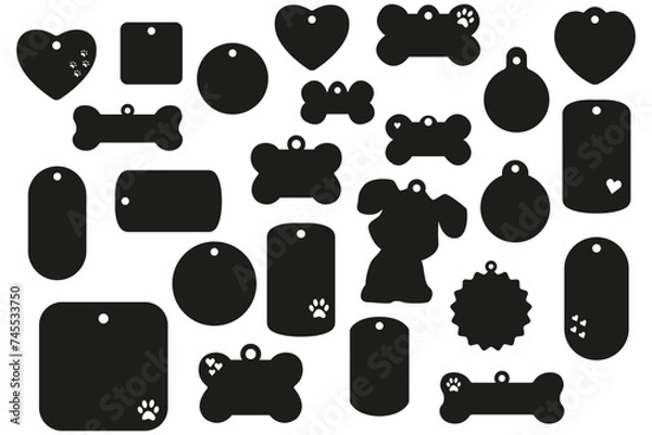 Fototapeta Set of dog tag id badges. Identification labels canines vector illustration