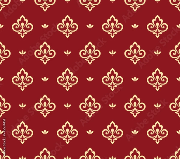 Obraz Flower geometric pattern. Seamless vector background. Red and gold ornament. Ornament for fabric, wallpaper, packaging. Decorative print