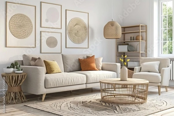 Obraz Minimalist living room with scandinavian design elements Featuring clean lines Natural textures And a serene ambiance