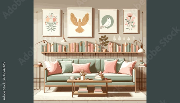 Fototapeta Concept of an image of a reading space with a relaxed atmosphere. Vector illustration.