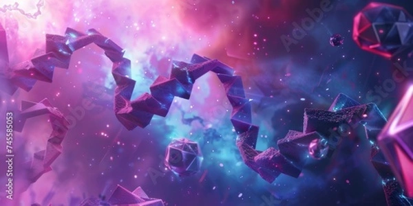 Fototapeta Floating 3D geometric blocks in space visualizing genetic sequences with minimalist design and vibrant colors