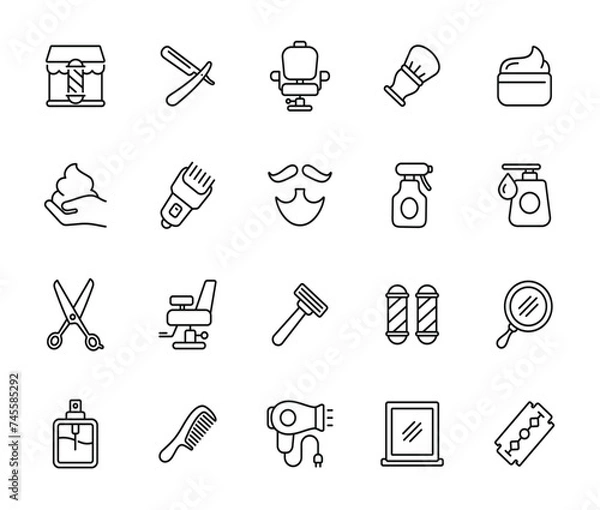 Fototapeta Barbershop line icon set isolated on transparent background