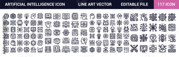 Obraz Artificial Intelligence Line art Icons set. Editable Stroke Vector Icon Set Collection.
