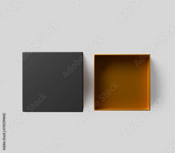 Fototapeta black rectangular box on gray background, dark candle box, Mockup, isolated, 3d illustration