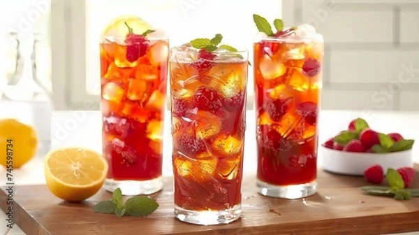 Obraz Three refreshing glasses of mint iced lemon tea