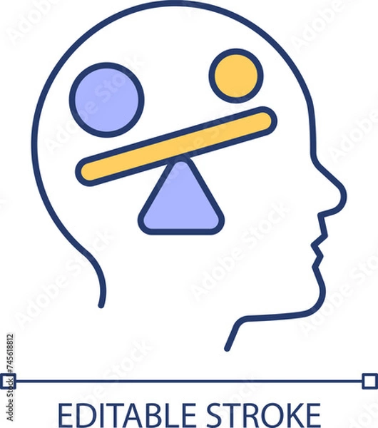 Fototapeta Neuromediator disbalance RGB color icon. Neurocognitive function disease. Scales counterweight, geometry figures. Isolated vector illustration. Simple filled line drawing. Editable stroke