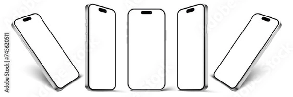 Fototapeta Smartphone mockup different perspectives. Phone template presentations and digital marketing. Realistic vector device mockup