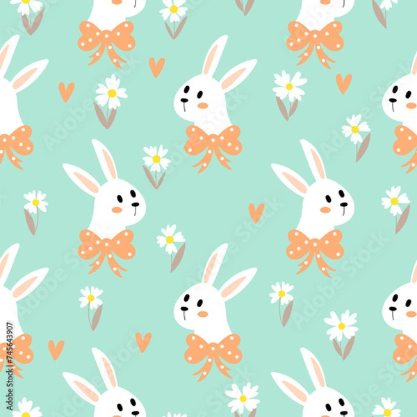 Fototapeta Seamless pattern with cute rabbits