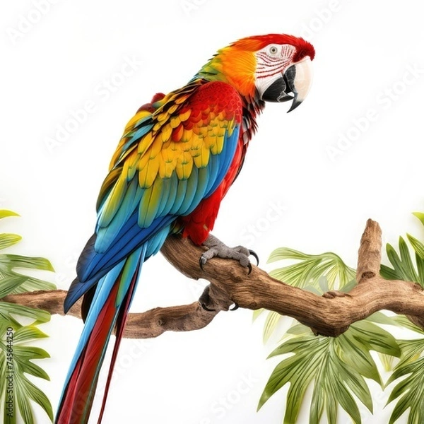 Fototapeta multi colored macaw perching on branch in tropical forest