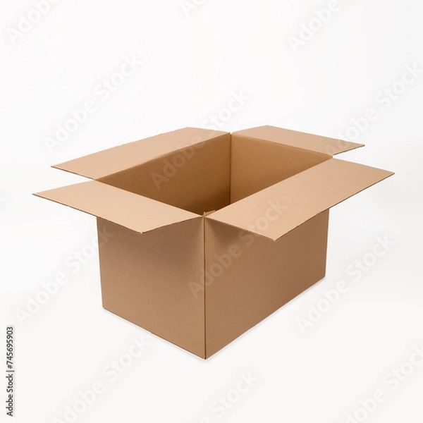 Fototapeta open empty corton box on white background