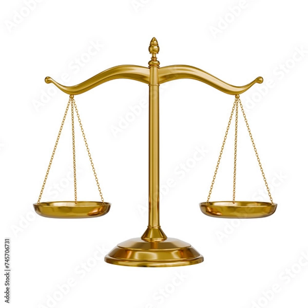 Fototapeta gold scale balance law weight isolated on white background 3d render element