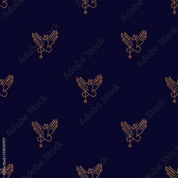Fototapeta Seamless pattern Two hands holding star amulet Hand draw boho fantasy art for textile or t-shirt