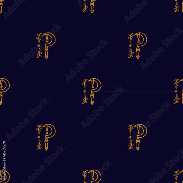 Fototapeta Seamless pattern Druid sickle and branch Hand draw boho fantasy art for textile or t-shirt