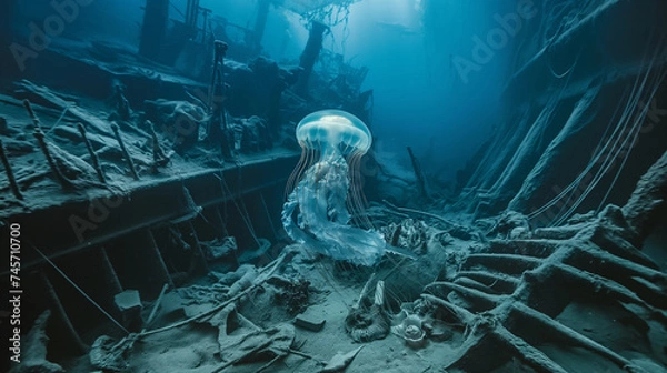 Obraz Translucent Jellyfish and Sunken Ship
