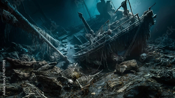 Fototapeta wreck of the ship under deep sea