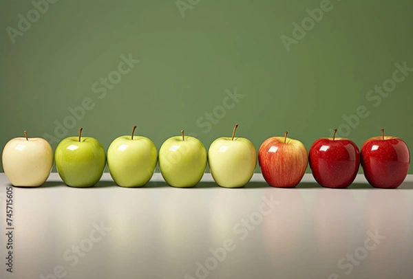Obraz Row of Apples in Front of Green Wall