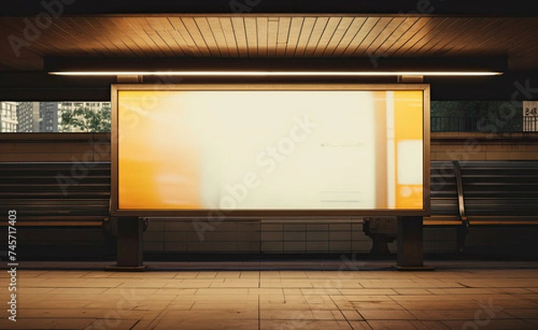 Obraz A Quiet Bench at a Nighttime Train Station