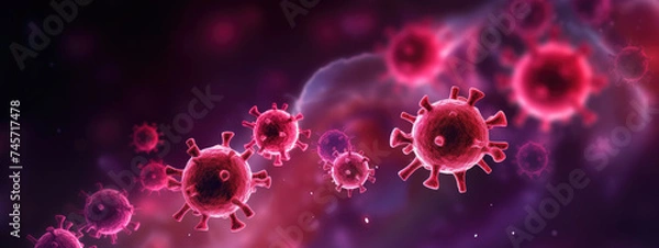 Obraz Group of Red and Purple Germs on a Black Background