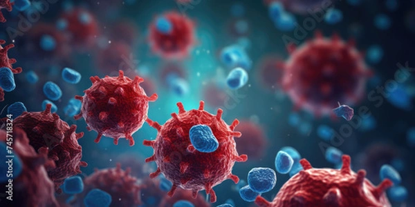 Obraz Red and Blue Blood Cells in Circulation