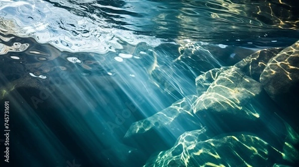 Fototapeta An abstract background of seawater flow under light exposure