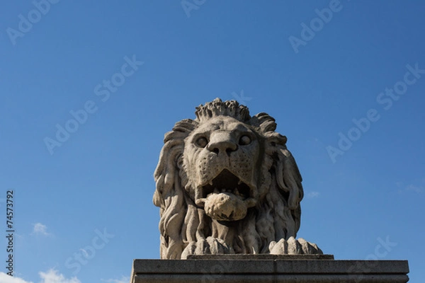 Obraz Lion statue on bridge, Budapest