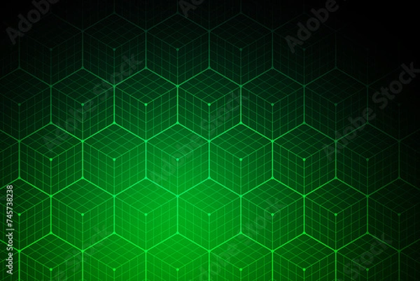 Fototapeta Dark green gradient cubed blockchain background gradient banner