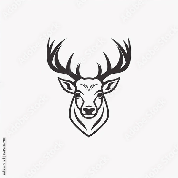Fototapeta A simple logo black and white vector silhouette Deer cartoon, humourous, fine lines, white background сreated with Generative Ai