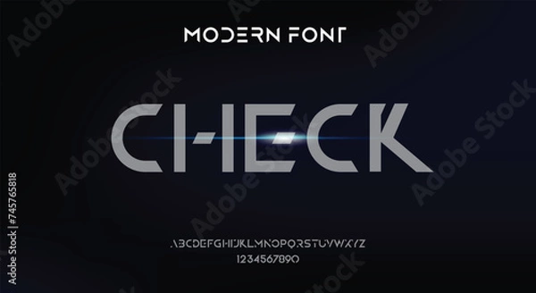 Fototapeta Modern minimal abstract alphabet fonts. Typography technology, electronic, movie, digital, music, future, logo creative font. vector illustration