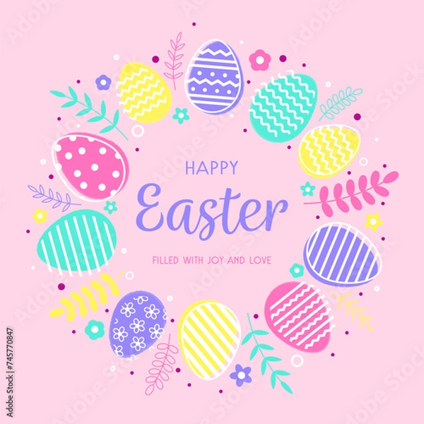 Obraz Colourful Easter greeting card. Modern style background with Easter egg. Vector illustration