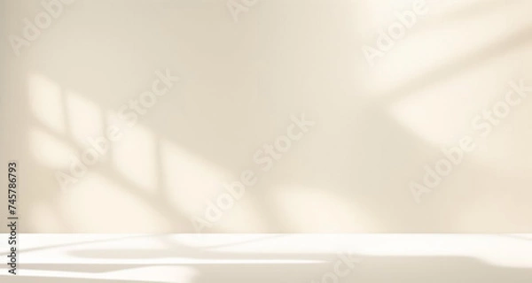Obraz Minimalistic abstract simple gentle light beige background for product presentation with light and beautiful shadow from window on wall.