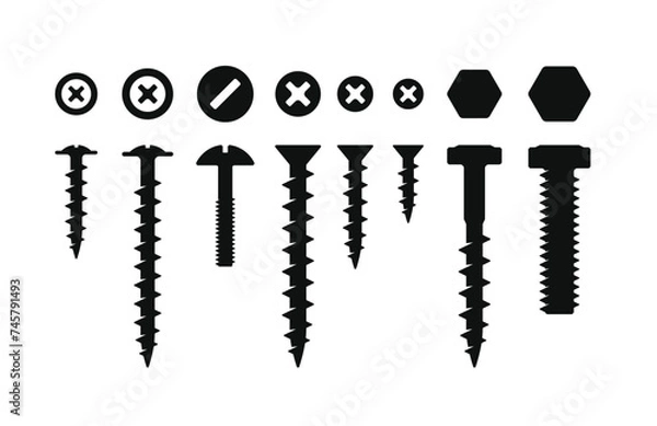 Fototapeta Screws, Bolt and Nut Set on White Background. Vector