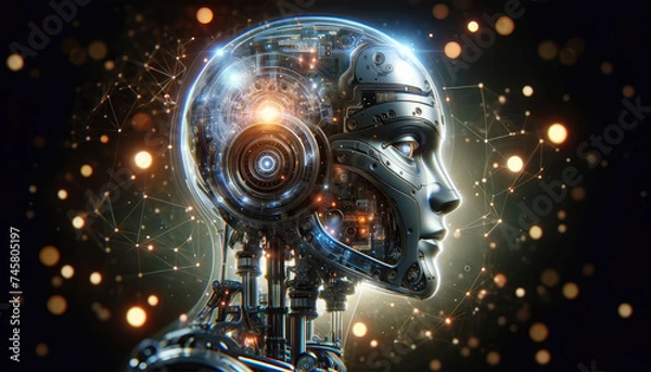 Fototapeta Futuristic AI Robot with Advanced Interface