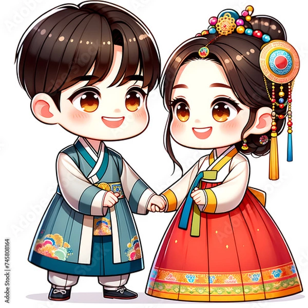 Obraz cartoon, couple, happiness, love, Korean couple