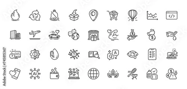 Obraz Fish grill, Online storage and Mute line icons pack. For web app. Line icons. Vector