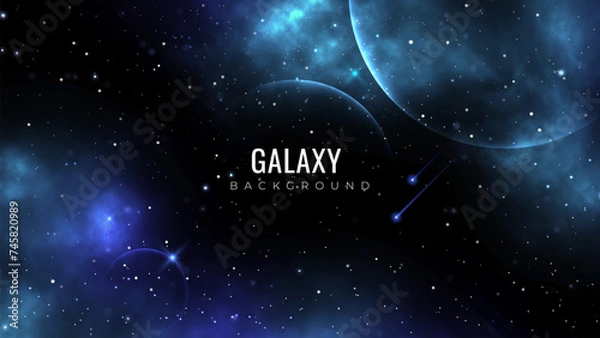 Fototapeta Cosmos background with stardust effect. Galaxy background with shining stars. Abstract constellation background with purple nebula and planets.