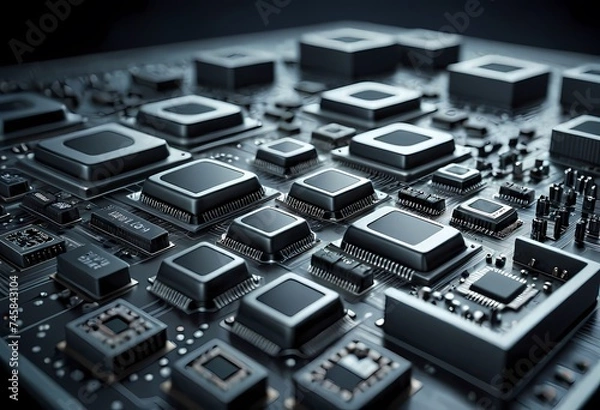 Fototapeta Generative AI  detailed view of a circuit board, intricately showcasing the world of electronics and electronic engineering