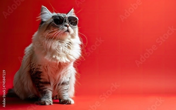 Fototapeta Persian cat with sunglasses on a professional background