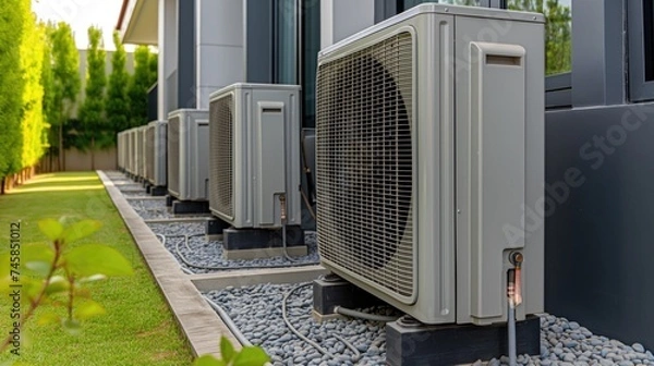 Fototapeta Closeup ductless mini splits of the air conditioner in the garden