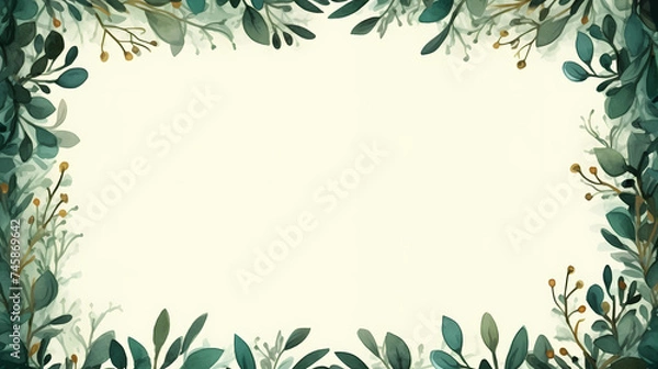 Fototapeta Green leaves watercolor copy space, green leaves with space for text