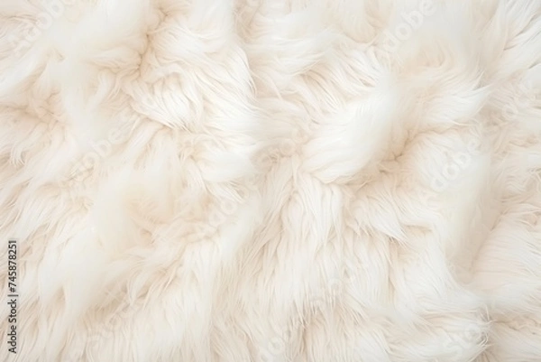 Fototapeta Natural animal white fur background, bunny design template, copy space top view, white wool seamless texture light sheep fluffy background