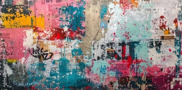 Fototapeta Abstract Urban Street Art with Textured Layers
This image showcases a textured urban street art piece, with layers of paint and graffiti creating a complex abstract composition.
